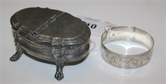 Charles Horner silver belt-form bracelet, Chester 1920 & a German pewter double snuff box